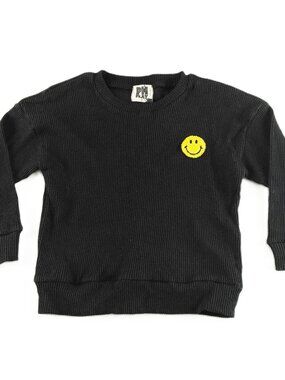 Petite Hailey Crew Neck Ribbed Knit Top Kids Size 3 Black Fuzzy Smile Emoji